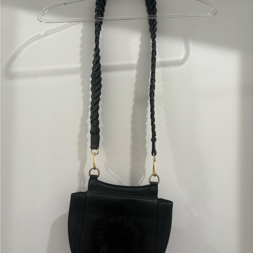 Chic Black Crossbody Bag with Braided Strap